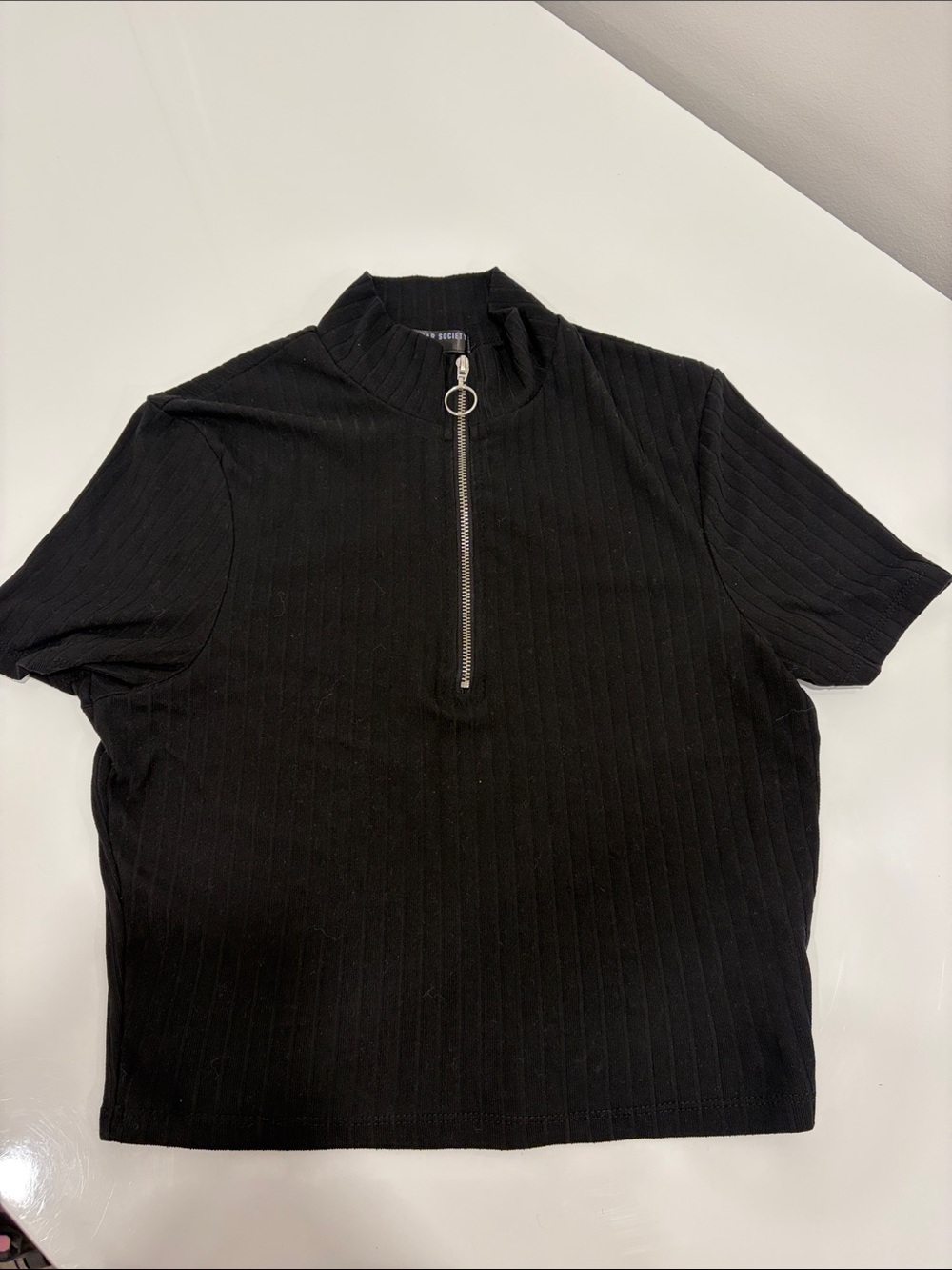 Streetwear Society Black Ribbed Half-Zip Short-Sleeve Sweater